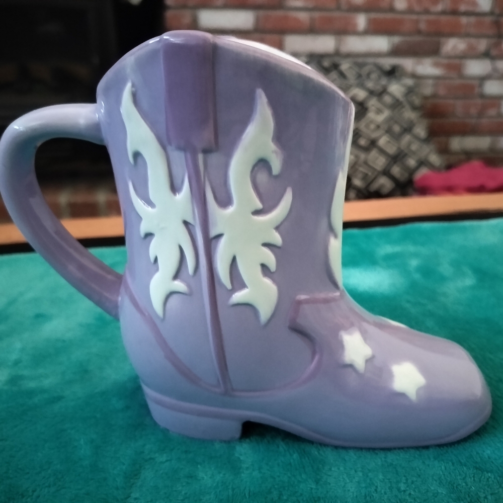 Sheffield Home Ceramic Purple White Cowboy Boot Mug